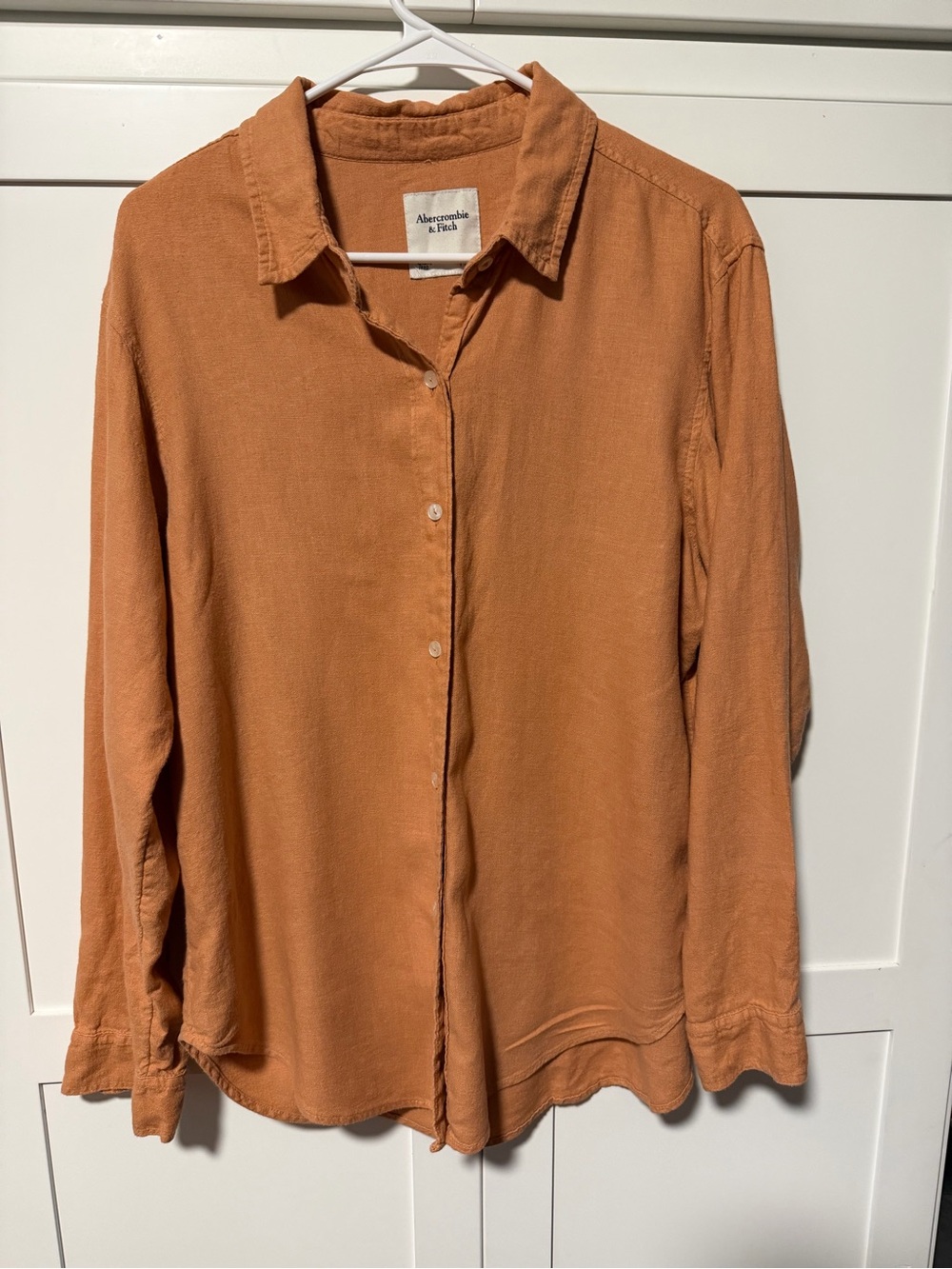 Abercrombie & Fitch Linen Blend Burnt Orange Button-Down Shirt